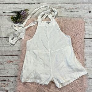 LJC Designs White Linen Tie Front Shortalls Romper